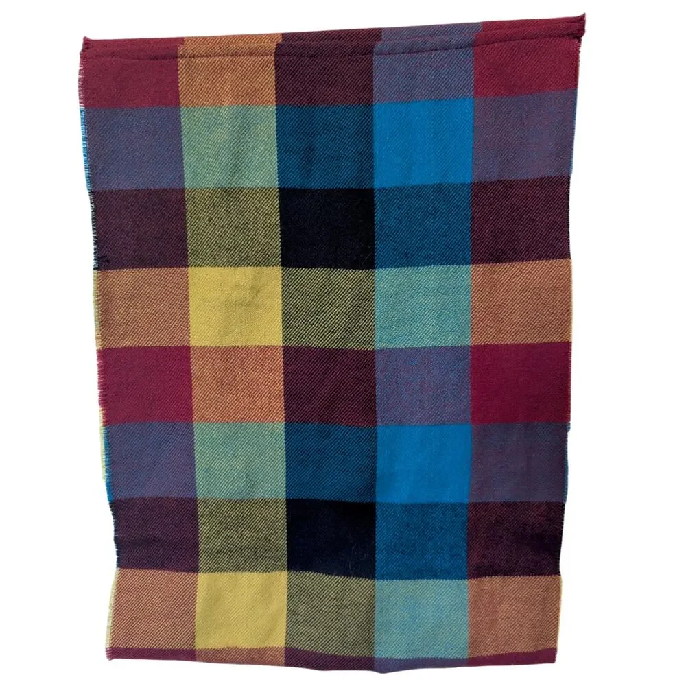 Scottish Cashmere Check Print Autumn Rainbow Infinity Scarf